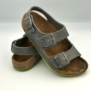 Birkenstock Kids Milano Birko Flor Strappy Desert Soil Gray Green Size 34 US 3